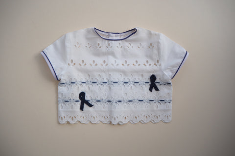Blouse with two navy bows - 18m - 40% off
