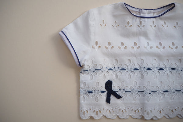 Blouse with two navy bows - 18m - 40% off