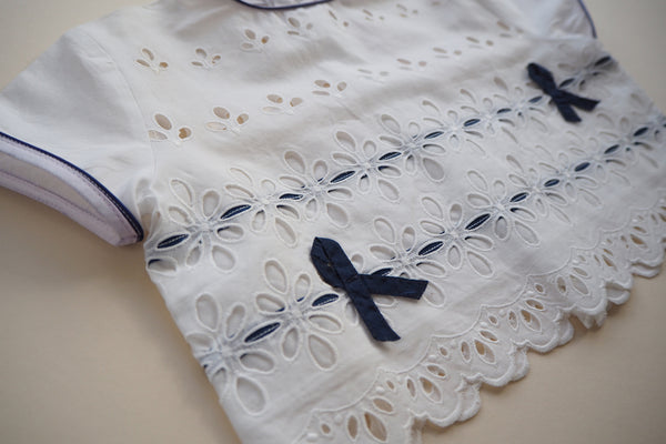 Blouse with two navy bows - 18m - 40% off