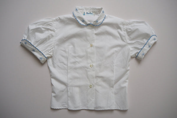 White shirt with blue embroidery - 'Camille' - 6y