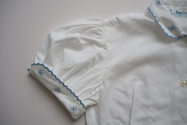 White shirt with blue embroidery - 'Camille' - 6y