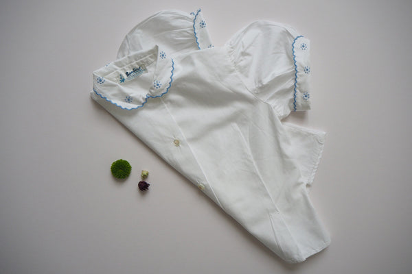 White shirt with blue embroidery - 'Camille' - 6y